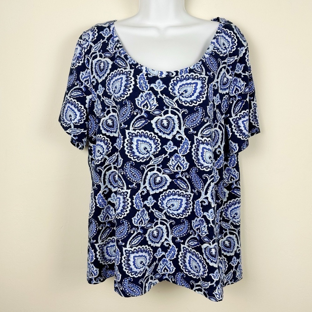 Soft Surroundings Blue Paisley Short Sleeve Tee - Picture 4 of 11